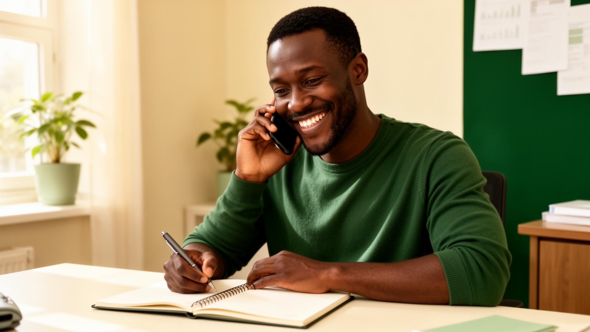 Conseiller AMT à l'écoute au téléphone, prêt à répondre à votre demande