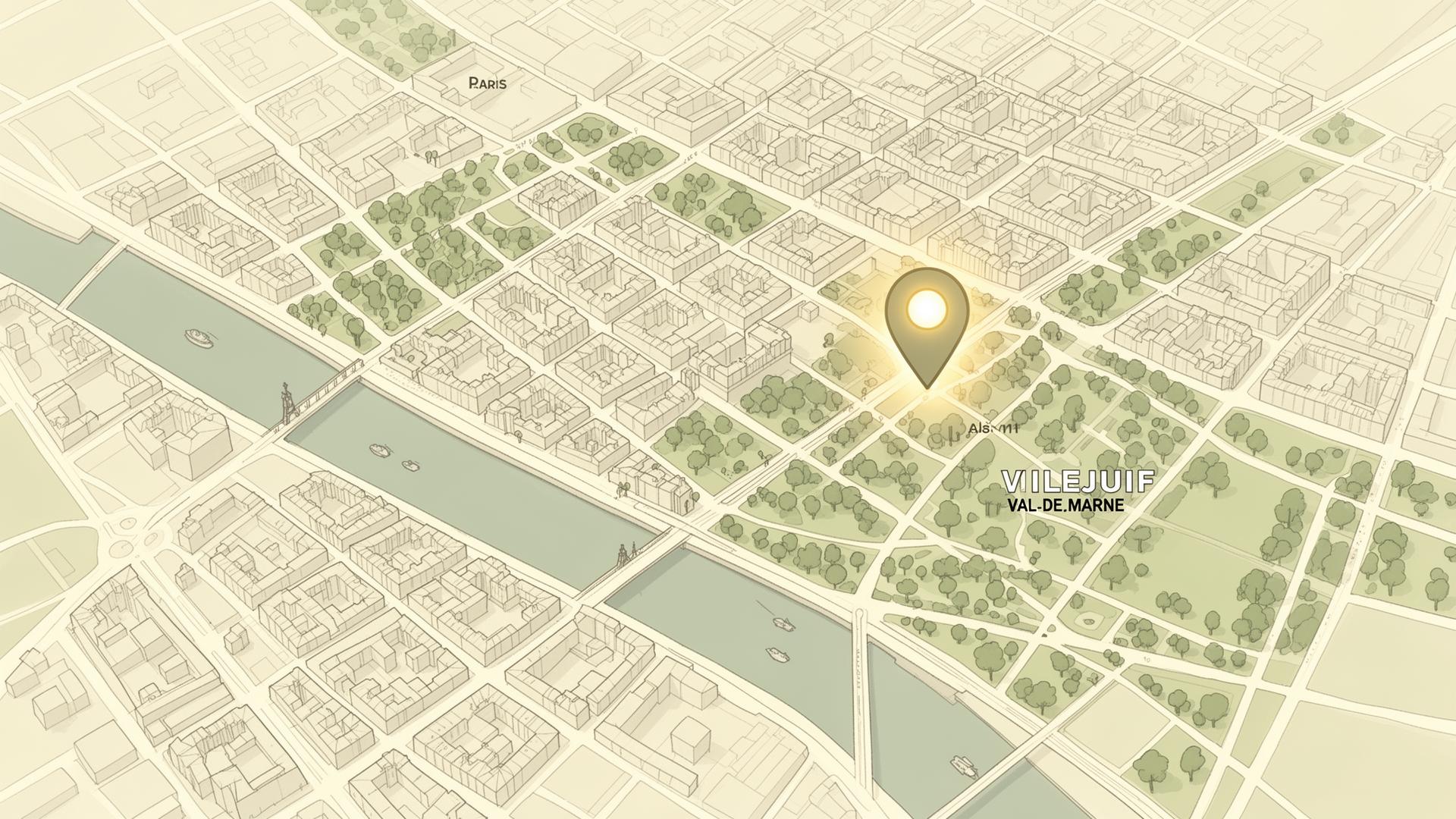 Carte illustrée du secteur Villejuif – Paris avec un pin sur le siège de l'association